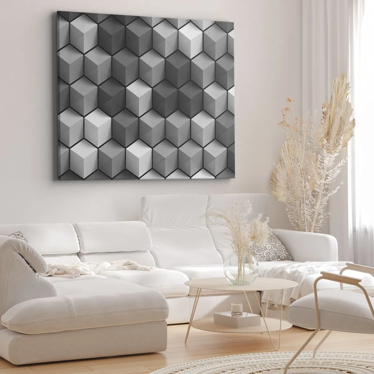 Bild auf Leinwand - Leinwandbild - Geometrische Komposition aus Würfeln in Grau- und Schwarztönen - 120x80cm - Kubistisches Puzzle - Moderne Wanddekoration für Wohnzimmer und Schlafzimmer ARTTOR