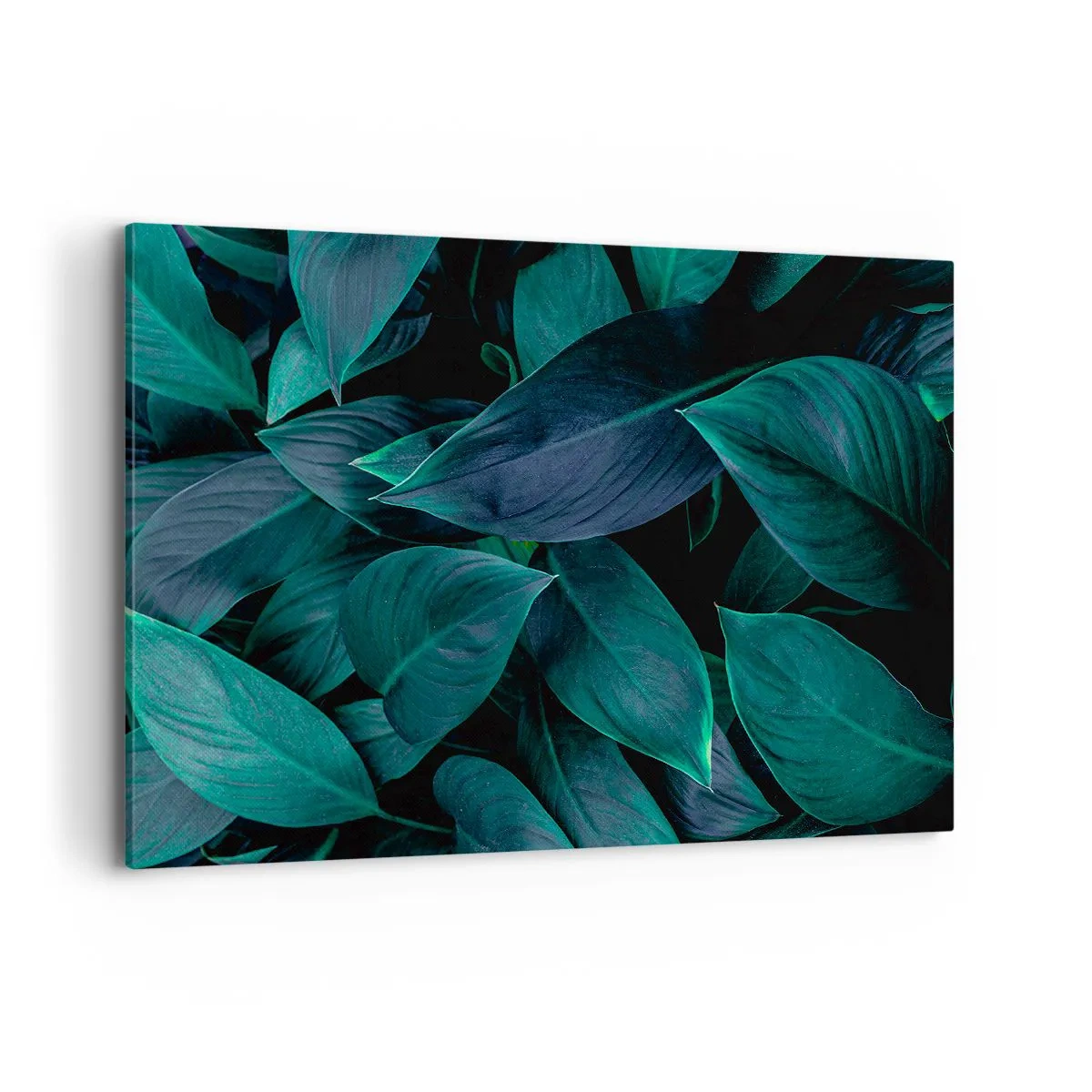 Bild auf Leinwand - Leinwandbild - Nahaufnahme von grünen Blättern mit dunklem Hintergrund - 120x80cm - Grün in sich selbst - Moderne Wanddekoration für Wohnzimmer und Schlafzimmer ARTTOR