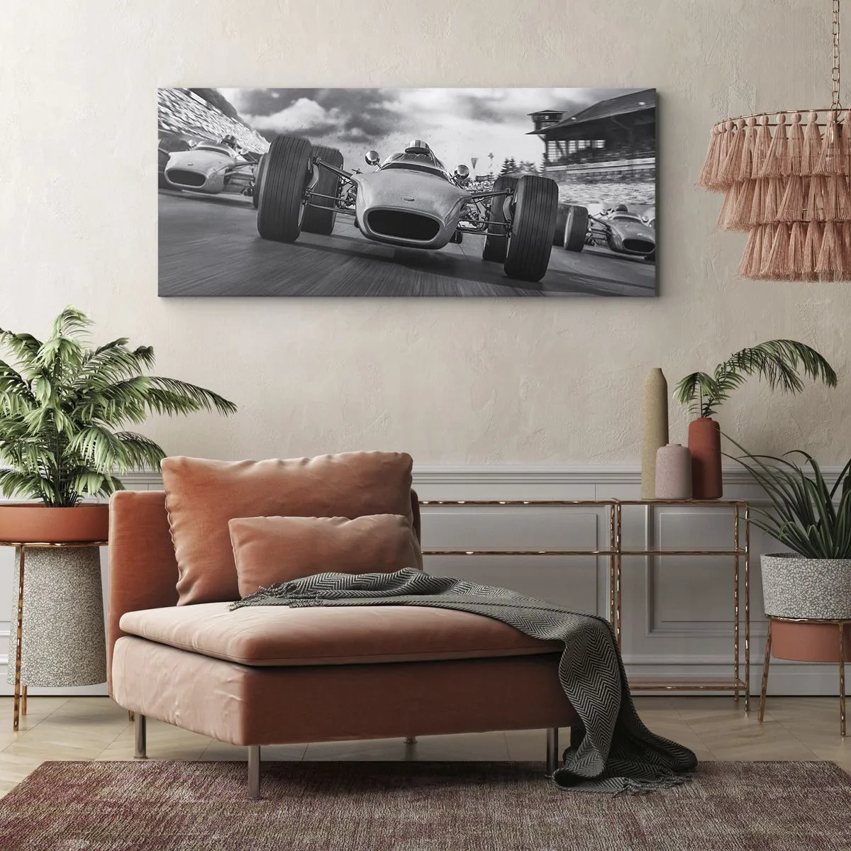Bild auf Leinwand - Leinwandbild - Oldtimerrennen in Bewegung - 120x50cm - Power ist da! - Moderne Wanddekoration für Wohnzimmer und Schlafzimmer ARTTOR