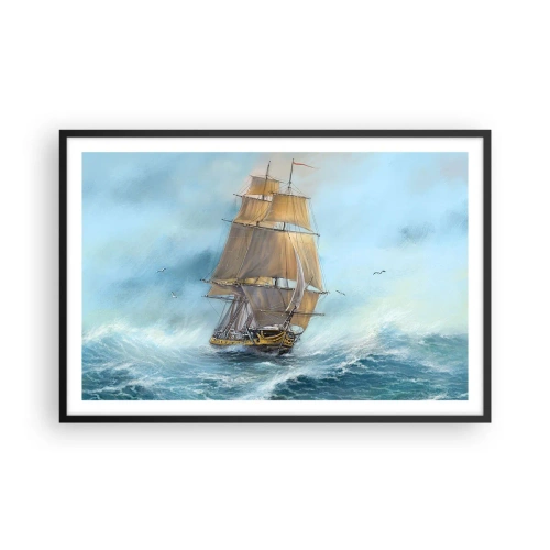 Poster in einem schwarzem Rahmen - Über die Wellen gleiten - 91x61 cm