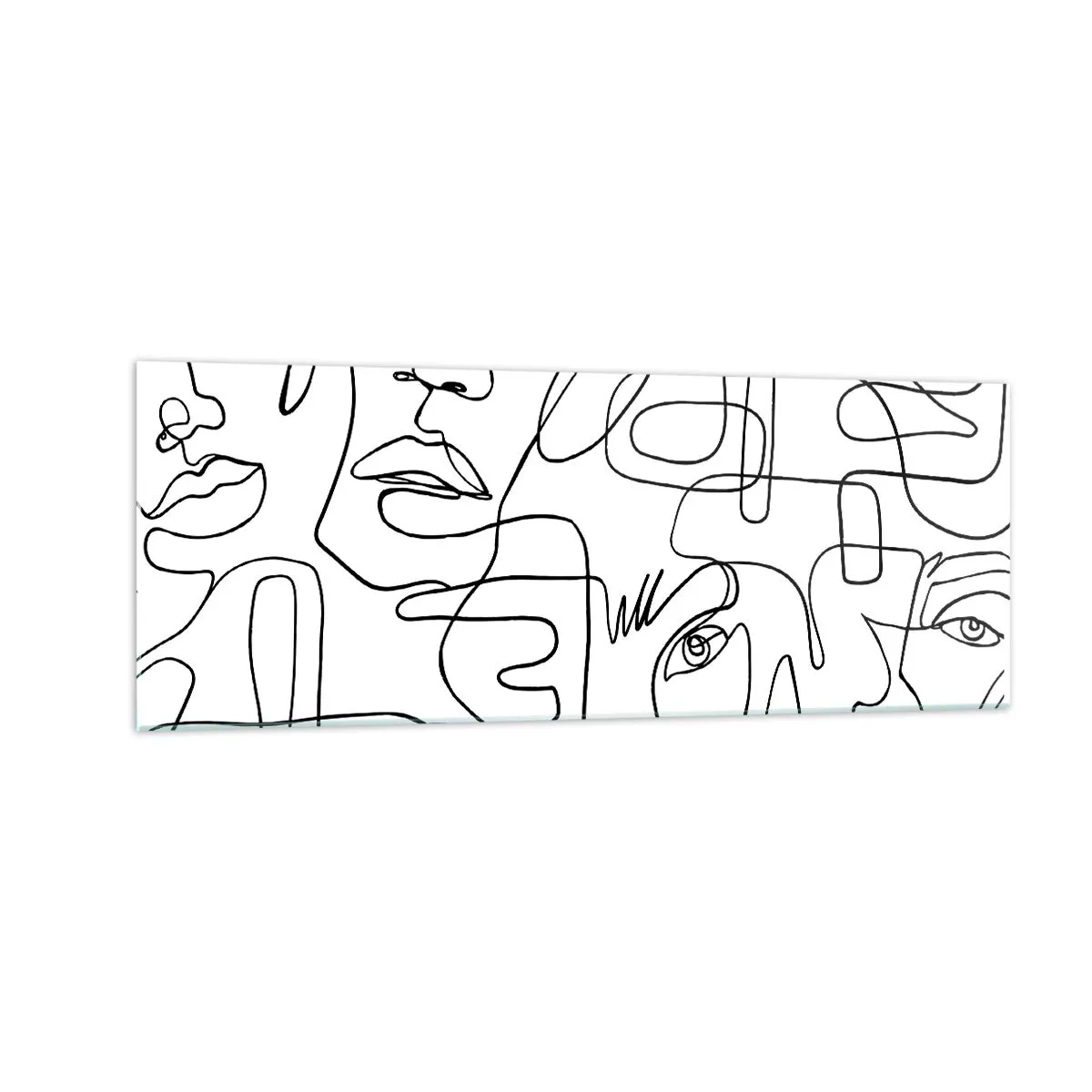 Glasbild - Bild auf glas - Eine minimalistische Zeichnung eines Gesichts mit Linien auf hellem Hintergrund. - 140x50cm - In verworrenen Gefühlen - Moderne Wanddekoration für Wohnzimmer und Schlafzimmer ARTTOR