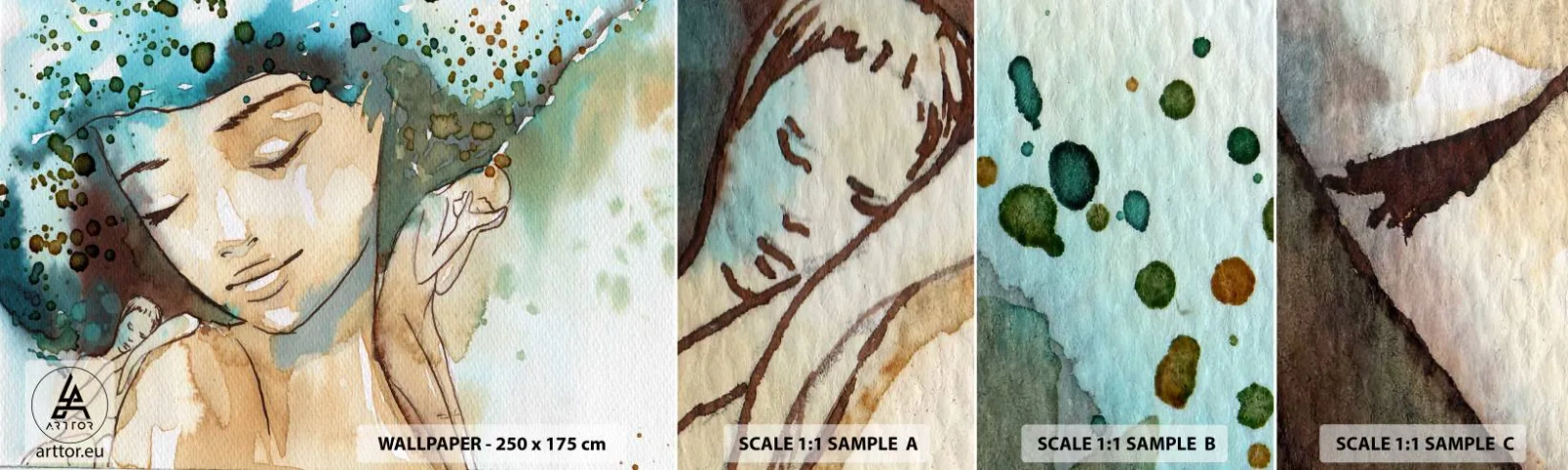 Fototapetenmuster Standard Eco - Dame in Blau - Abstraktion, Frau, Das Gesicht einer Frau - 100x30 cm