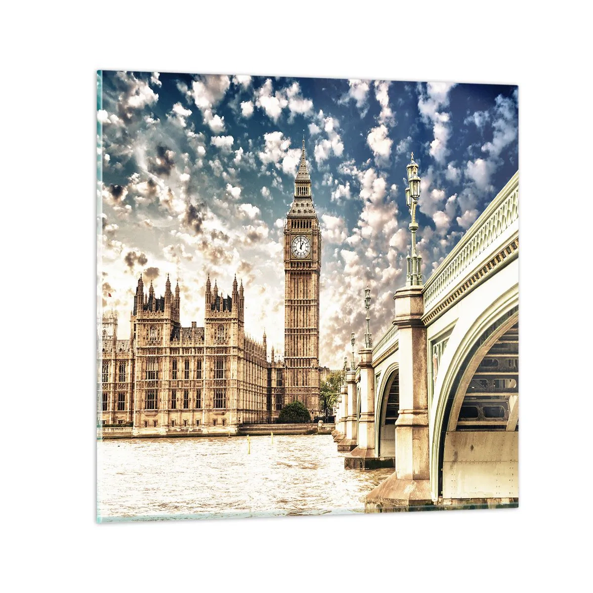 Glasbild - Bild auf glas - Federwolken über der Themse - 70x70 cm