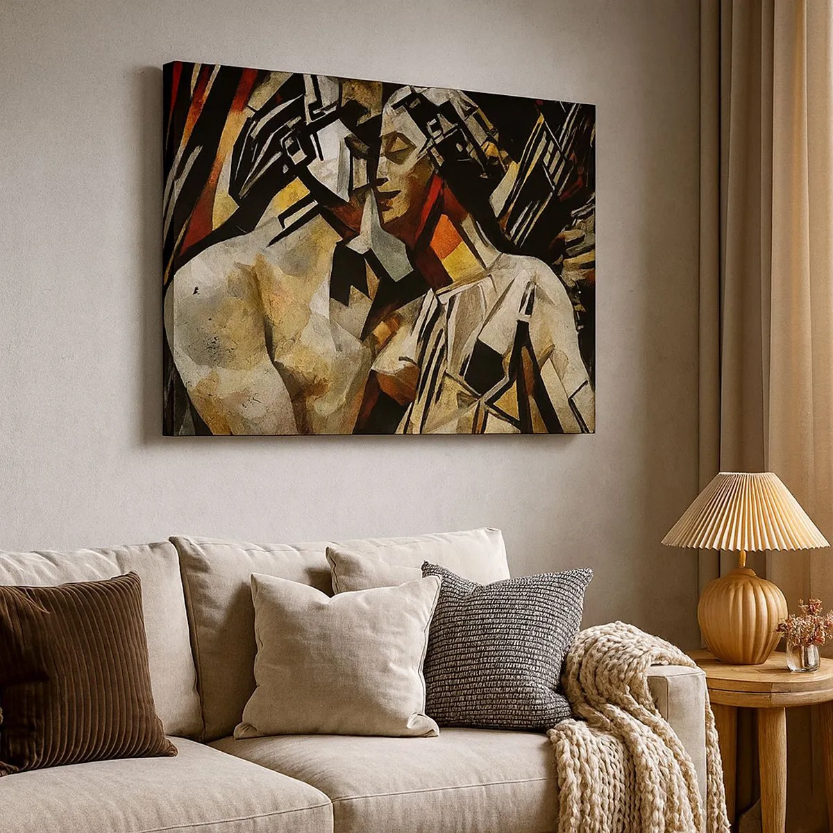Bild auf Leinwand - Leinwandbild - Abstrakte Komposition mit Silhouetten in dynamischer Form - 70x50cm - Ein statuenhafter Kuss - Moderne Wanddekoration für Wohnzimmer und Schlafzimmer ARTTOR