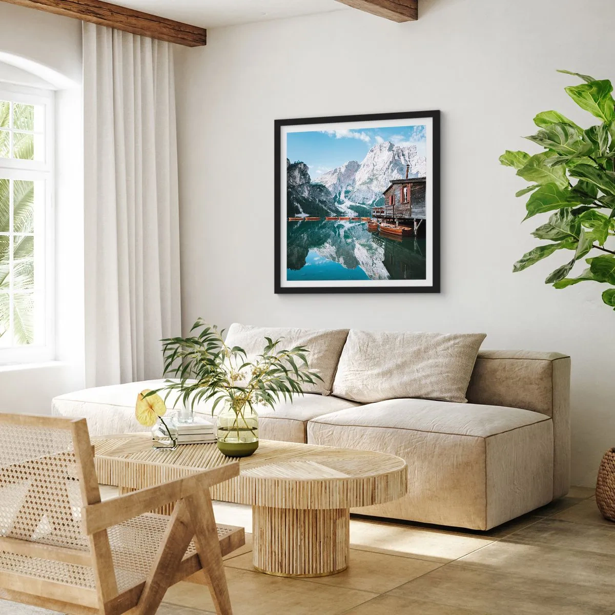 Poster in einem schwarzem Rahmen - Kristallklarer Bergmorgen - 30x30 cm