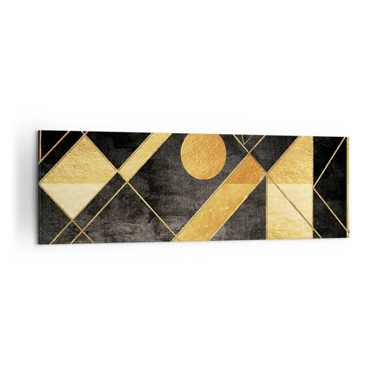 Bild auf Leinwand - Leinwandbild - Geometrische Formen in Gold- und Schwarztönen - 160x50cm - Die Sonne der Wüste - Moderne Wanddekoration für Wohnzimmer und Schlafzimmer ARTTOR