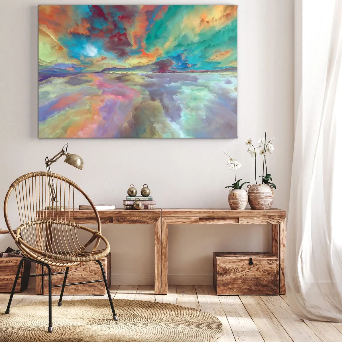 Bild auf Leinwand - Leinwandbild - Bunte Wolkenlandschaft im abstrakten Stil - 120x80cm - Zwei Himmel - Moderne Wanddekoration für Wohnzimmer und Schlafzimmer ARTTOR