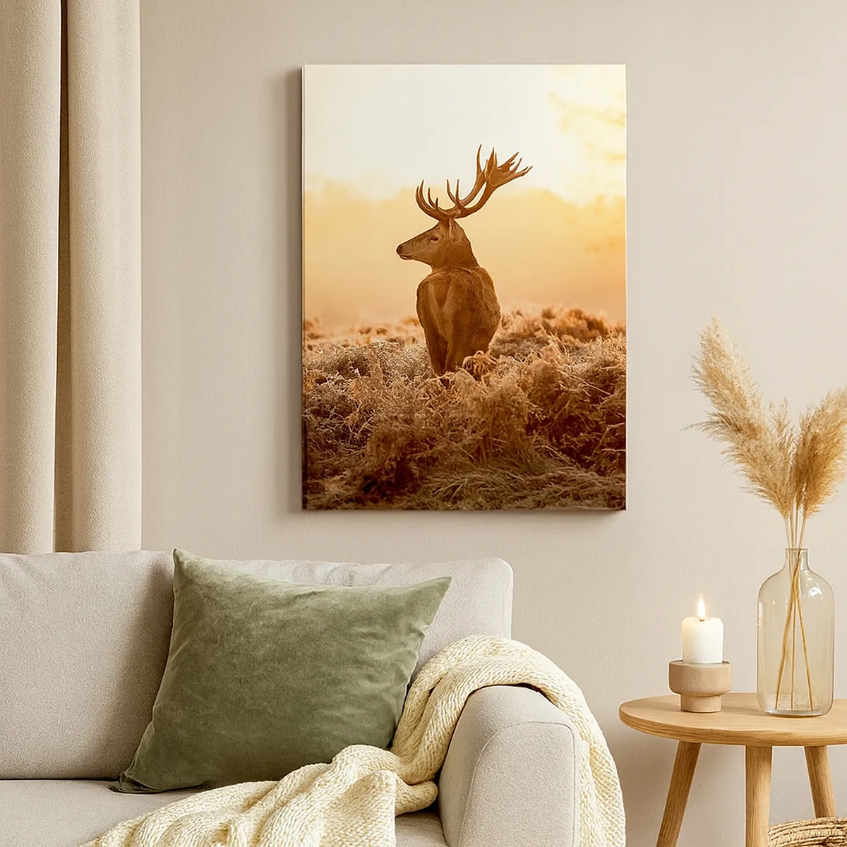 Bild auf Leinwand - Leinwandbild - Hirsch in den Strahlen der aufgehenden Sonne - 50x70cm - Herr im eigenen Land - Moderne Wanddekoration für Wohnzimmer und Schlafzimmer ARTTOR
