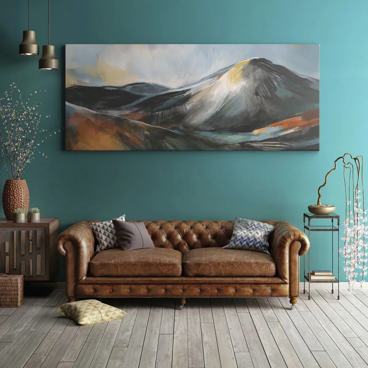 Bild auf Leinwand - Leinwandbild - Abstrakte Berglandschaft in warmen Farbtönen - 160x50cm - Roh und schön - Moderne Wanddekoration für Wohnzimmer und Schlafzimmer ARTTOR