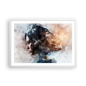 Poster in einem weißen Rahmen - Eine Geschichte über ein Mädchen mit einer Stadt im Hintergrund - 70x50 cm