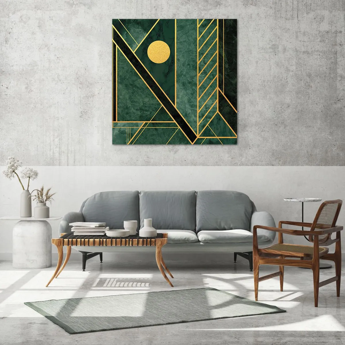 Glasbild - Bild auf glas - Dynamik von Gold und Azurblau - 70x70 cm