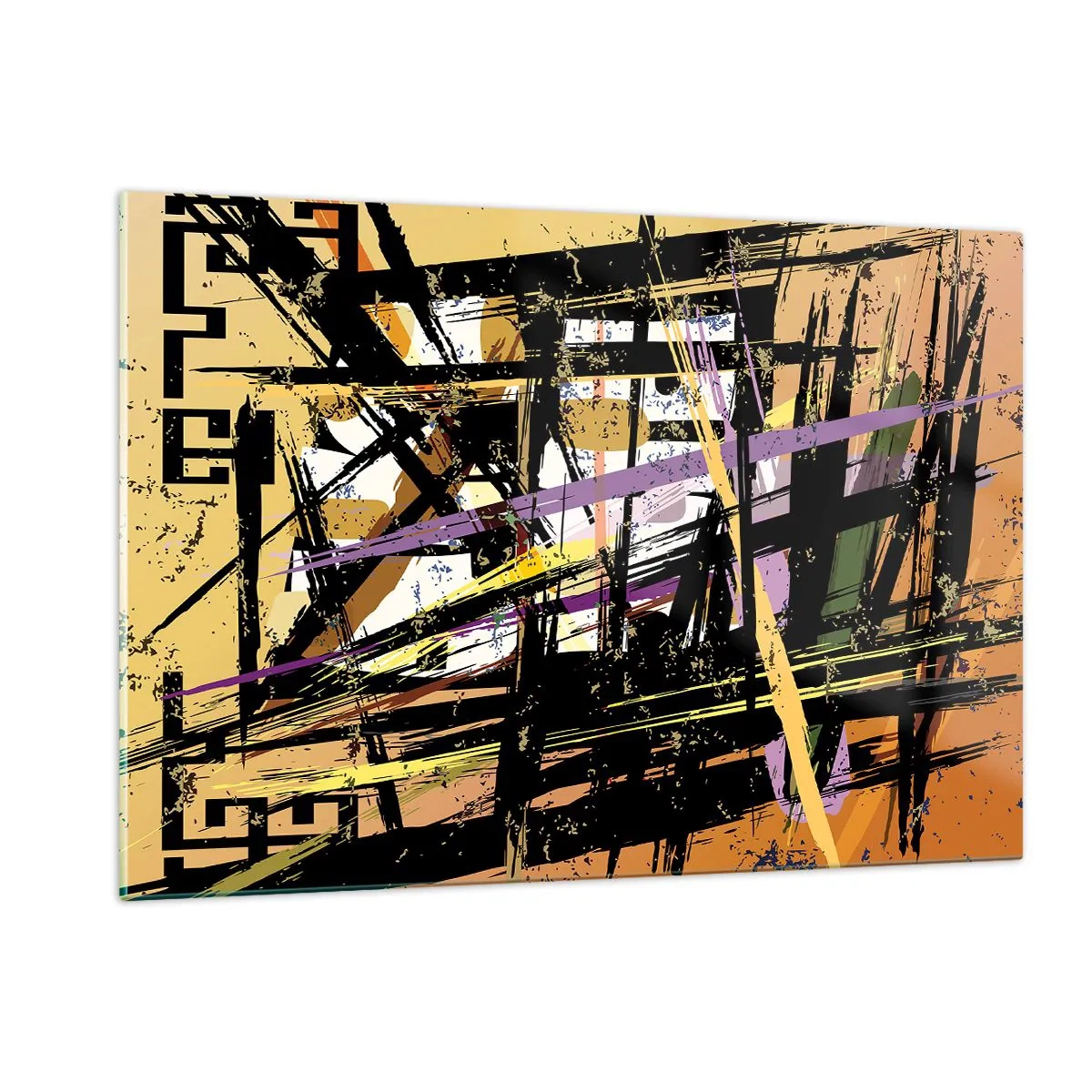 Glasbild - Bild auf glas - Abstrakte geometrische Komposition in scharfen Linien - 120x80cm - Ein scharfer Schnitt - Moderne Wanddekoration für Wohnzimmer und Schlafzimmer ARTTOR