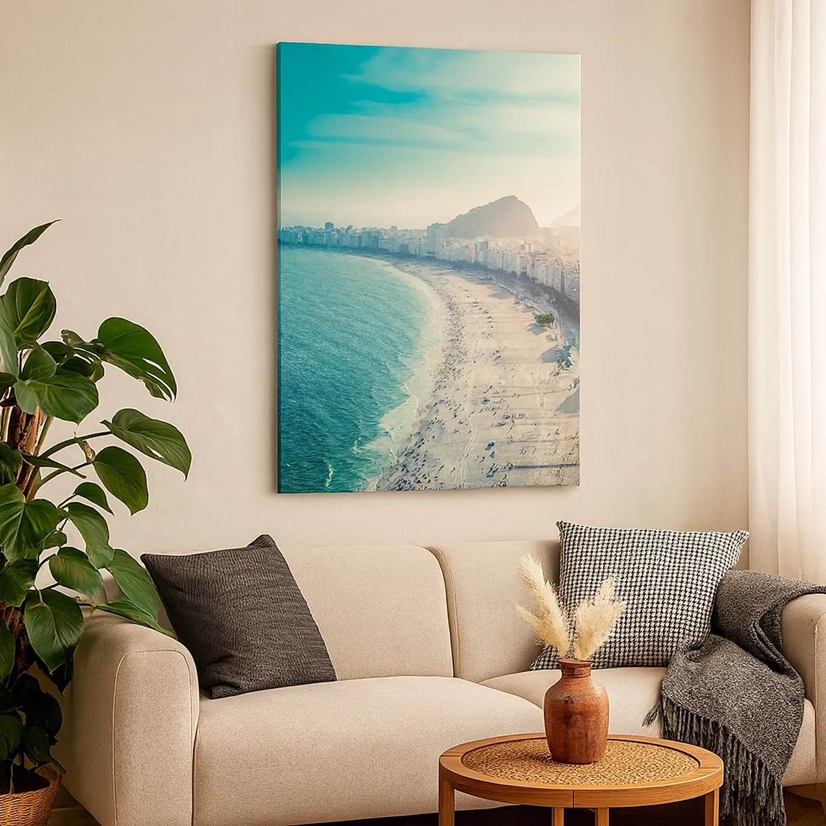 Bild auf Leinwand - Leinwandbild - Panorama des Copacabana-Strandes mit Bergen im Hintergrund in Rio de Janeiro - 50x70cm - Ewiger Urlaub in Rio - Moderne Wanddekoration für Wohnzimmer und Schlafzimmer ARTTOR