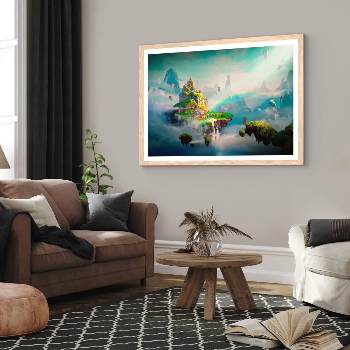 Poster in einem Rahmen aus heller Eiche - Mitten am Himmel - glückliche Inseln - 70x50 cm