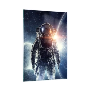 Glasbild - Bild auf glas - Astronaut vor dem Hintergrund des Weltraums und des Planeten Erde - 80x120cm - Weltraumabenteuer - Moderne Wanddekoration für Wohnzimmer und Schlafzimmer ARTTOR