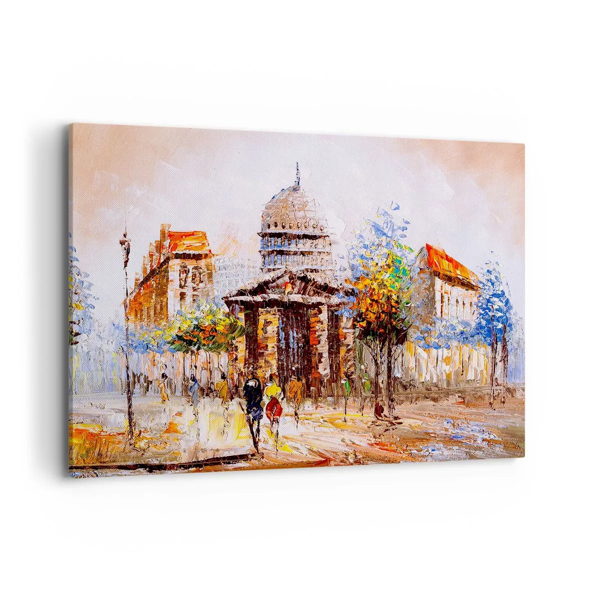 Bild auf Leinwand - Leinwandbild - Impressionistische Stadtszene mit historischem Gebäude - 100x70cm - Pariser Spaziergang - Moderne Wanddekoration für Wohnzimmer und Schlafzimmer ARTTOR