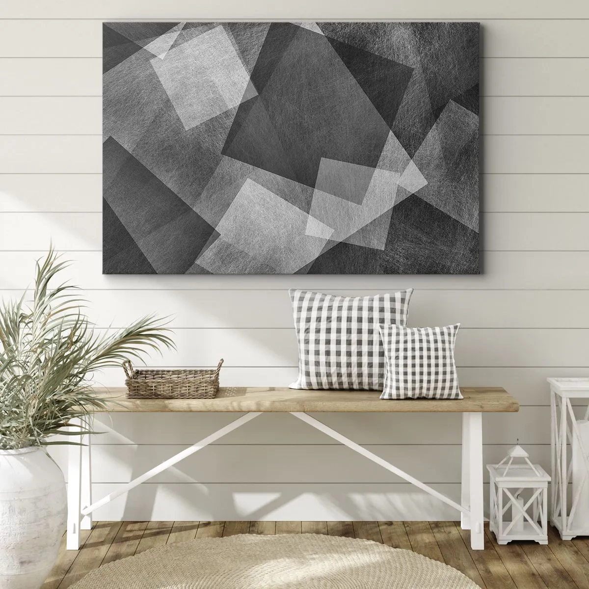 Bild auf Leinwand - Leinwandbild - Schwarz-Weiß-Abstraktion mit geometrischen Formen - 70x50cm - Das ewige Symbol für Beständigkeit und Ordnung - Moderne Wanddekoration für Wohnzimmer und Schlafzimmer ARTTOR