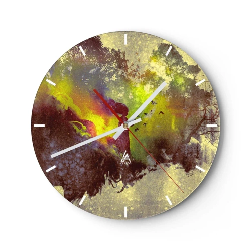 Wanduhr - Glasuhr - Abstrakte Landschaft mit natürlichen Elementen und Farben - 30x30cm - Mutter Natur - Moderne Wanddekoration für Wohnzimmer, Küche und Schlafzimmer ARTTOR