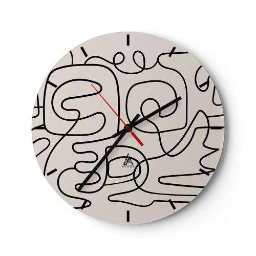 Wanduhr - Glasuhr - Abstrakte schwarze Linien auf hellem Hintergrund im modernen Stil - 30x30cm - Folge der Spur - Moderne Wanddekoration für Wohnzimmer, Küche und Schlafzimmer ARTTOR