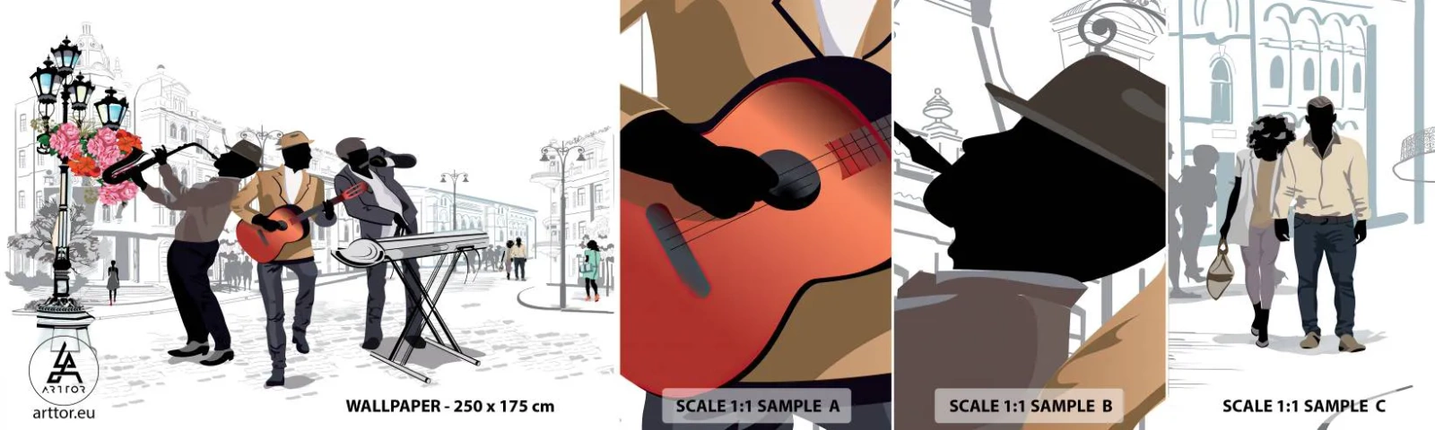 Fototapeten Muster Selbstklebend Deluxe Sticker - Straßenmusik - Musik, Gitarre, Band - 100x30 cm