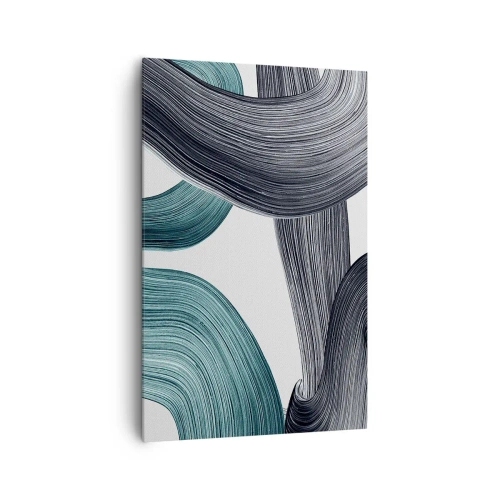 Bild auf Leinwand - Leinwandbild - Fließende abstrakte Linien in Grün- und Grautönen - 80x120cm - Smaragdgrüne und schwarze Pfade - Moderne Wanddekoration für Wohnzimmer und Schlafzimmer ARTTOR