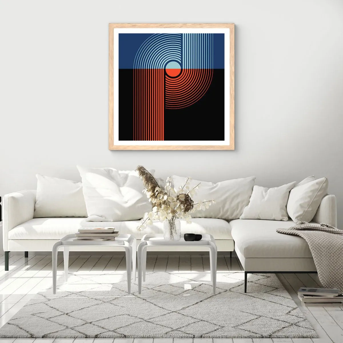 Poster in einem Rahmen aus heller Eiche - In einer geometrischen Umarmung - 50x50 cm