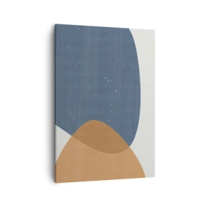 Bild auf Leinwand - Leinwandbild - Eine minimalistische geometrische Komposition in Blau- und Orangetönen. - 50x70cm - Ovale und Einflüsse - Moderne Wanddekoration für Wohnzimmer und Schlafzimmer ARTTOR