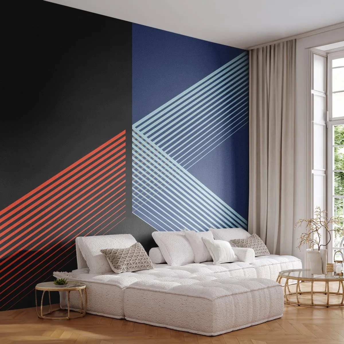 Fototapete Premium Sand - Moderne Abstraktion mit geometrischen Linien in dunklen Farben - 100x70cm - Eine einfache Geschichte - Moderne Wanddekoration für Wohnzimmer und Schlafzimmer ARTTOR