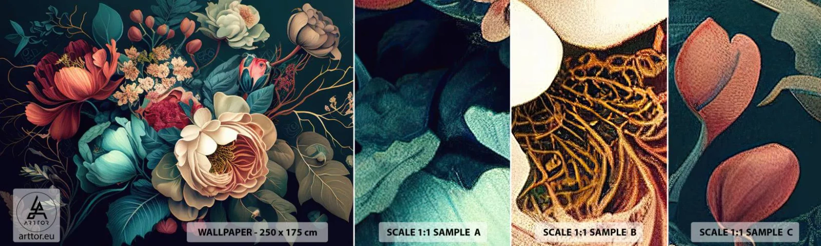 Fototapetenmuster Standard Eco - Charme des 19. Jahrhunderts - Blumen, Shabby-Chic, Klassisch - 100x30 cm