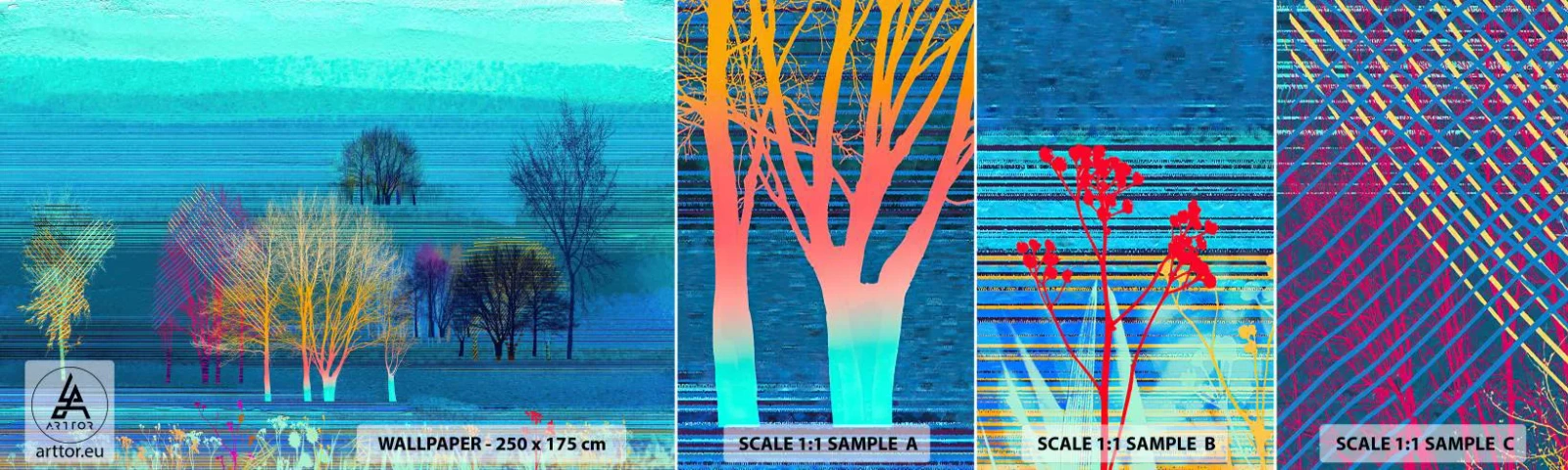 Fototapeten Muster Selbstklebend Deluxe Sticker - Eine gekämmte Landschaft - Landschaft, Wald, Abstraktion - 100x30 cm