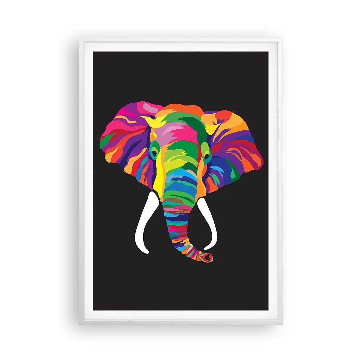 Poster in einem weißen Rahmen - Der Elefant, der es liebte, im Regenbogen zu baden - 70x100 cm
