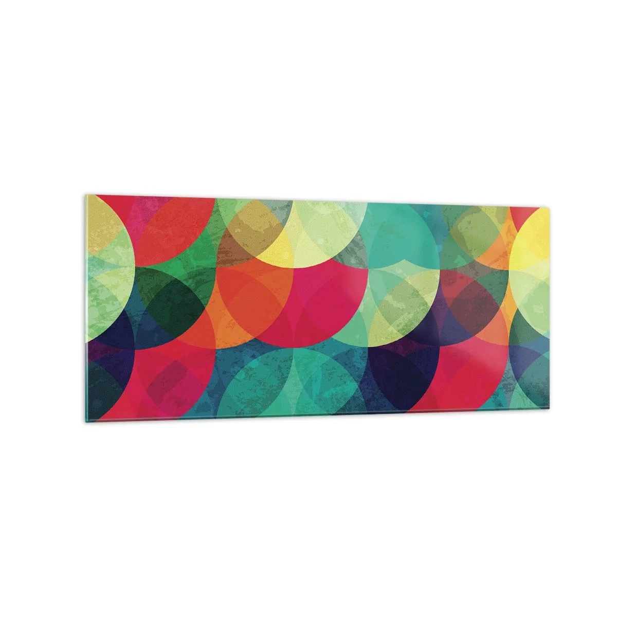 Glasbild - Bild auf glas - Bunte geometrische Muster aus Kreisen und Halbkreisen - 120x50cm - Aufstieg zum Regenbogen - Moderne Wanddekoration für Wohnzimmer und Schlafzimmer ARTTOR