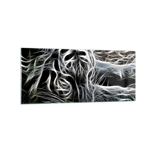 Glasbild - Bild auf glas - Ein abstraktes Muster, das die Silhouette einer Katze auf schwarzem Hintergrund darstellt. - 120x50cm - Eine Studie über die Leichtigkeit der Katze - Moderne Wanddekoration für Wohnzimmer und Schlafzimmer ARTTOR