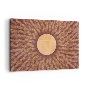 Bild auf Leinwand - Leinwandbild - Sonniges Muster mit Strahlen auf einem Hintergrund in Brauntönen - 120x80cm - Sonnensymbol - Moderne Wanddekoration für Wohnzimmer und Schlafzimmer ARTTOR