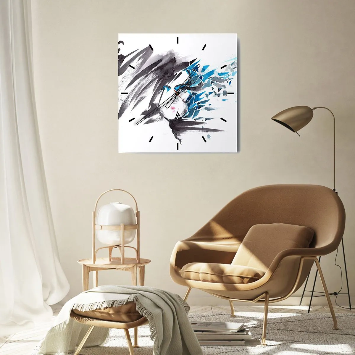 Wanduhr - Glasuhr - Sinnliches Portrait in Grau und Blau - 40x40 cm