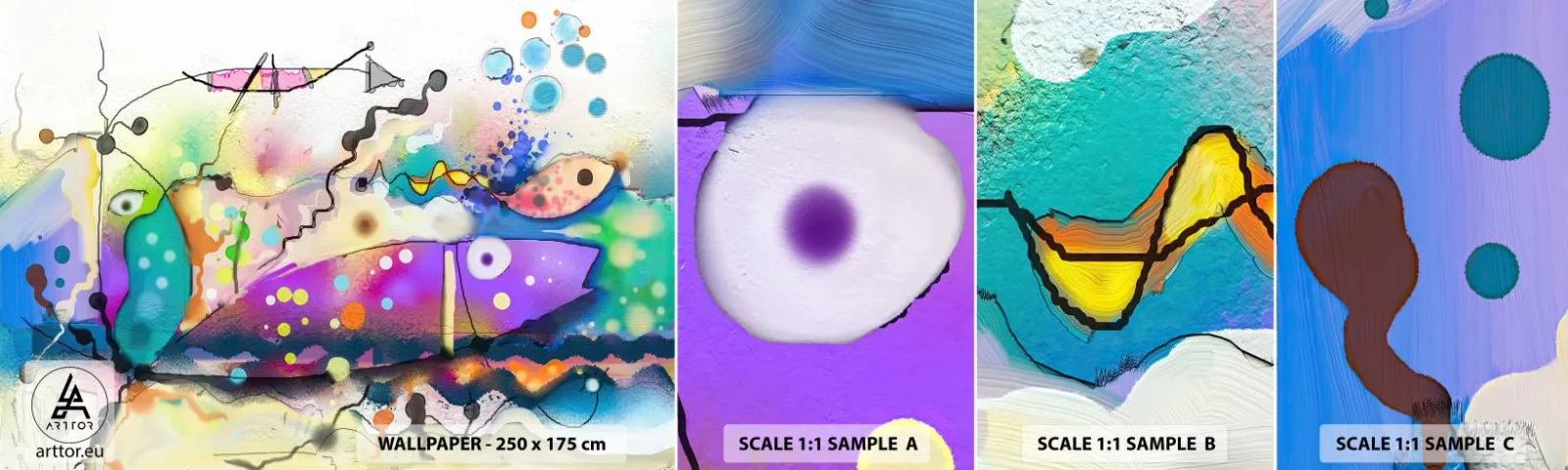 Fototapeten Muster Selbstklebend Deluxe Sticker - Es fehlen die Worte! - Abstraktion, Fisch, Grafik - 100x30 cm