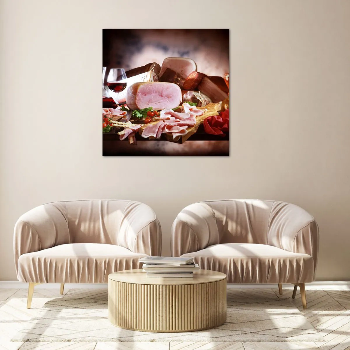 Glasbild - Bild auf glas - Ein kulinarischer Traum mit einer Karaffe - 70x70 cm