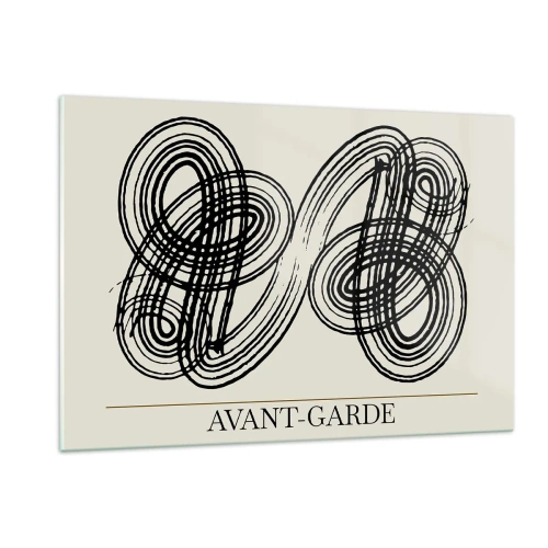 Glasbild - Bild auf glas - Schwarze avantgardistische Schleifen und Linien auf hellem Hintergrund - 120x80cm - Es kam spontan heraus - Moderne Wanddekoration für Wohnzimmer und Schlafzimmer ARTTOR