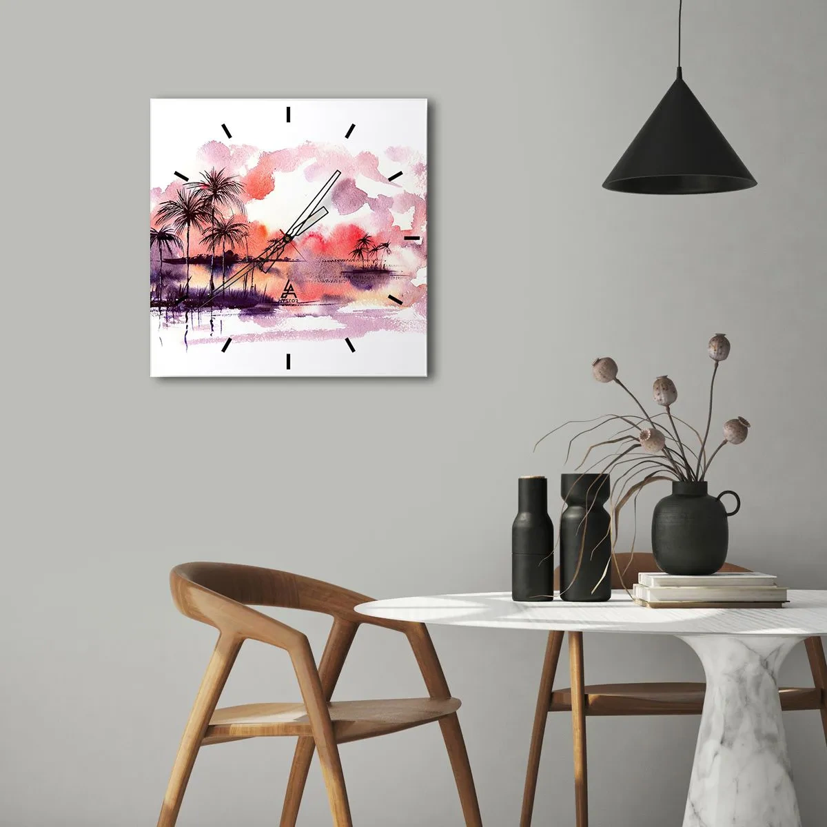 Wanduhr - Glasuhr - Die Ruhe der Tropen in Rot - 40x40 cm