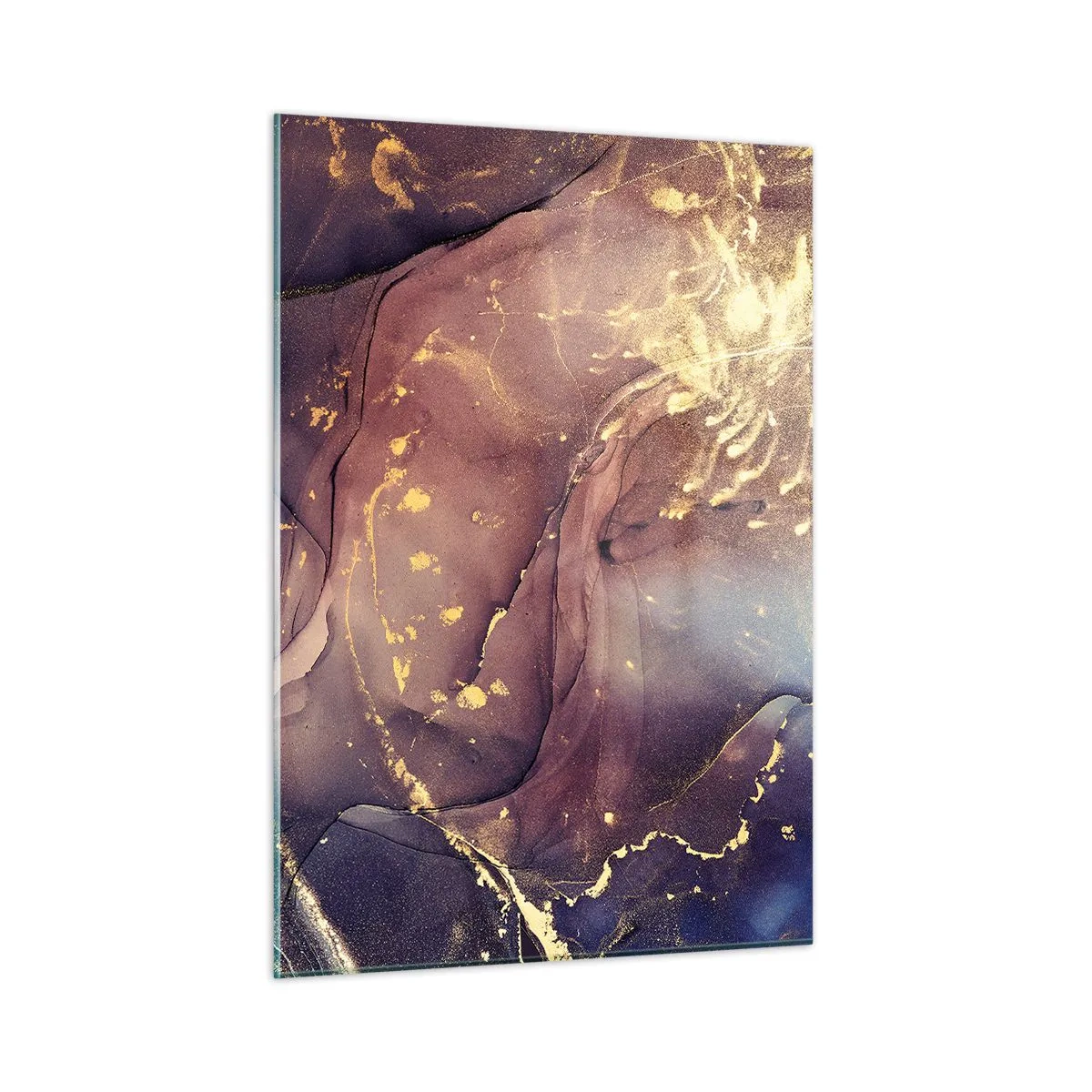 Glasbild - Bild auf glas - Eine abstrakte Komposition mit violetten und goldenen Punkten und Strukturen. - 50x70cm - Materie und Geist - Moderne Wanddekoration für Wohnzimmer und Schlafzimmer ARTTOR