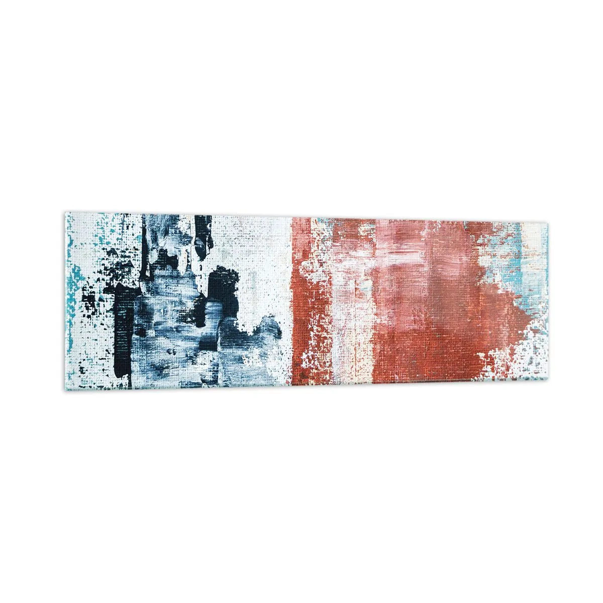 Glasbild - Bild auf glas - Abstraktion in Weiß-, Blau- und Ziegelfarben - 160x50cm - Fünfzig-Fünfzig abstrakt - Moderne Wanddekoration für Wohnzimmer und Schlafzimmer ARTTOR