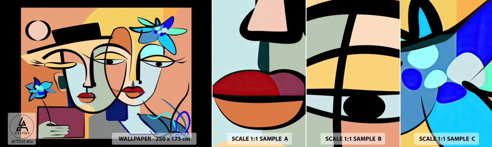 Fototapetenmuster Standard Eco - Picassos randez vous - Gesichter, Modern, Kubismus - 100x30 cm