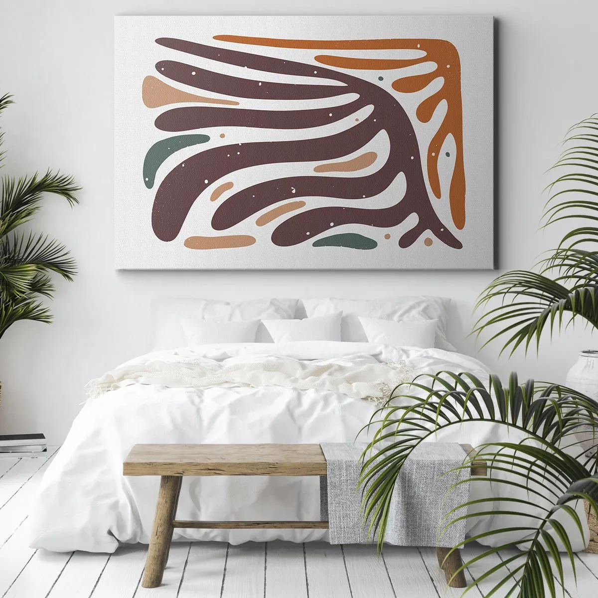 Bild auf Leinwand - Leinwandbild - Organisches Muster mit strahlenden Linien in warmen Farbtönen - 70x50cm - Strahlende organische Komposition - Moderne Wanddekoration für Wohnzimmer und Schlafzimmer ARTTOR