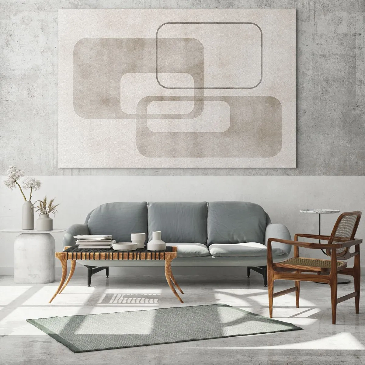 Glasbild - Bild auf glas - Minimalistische beige Rechtecke auf hellem Hintergrund - 120x80cm - Geometrische Fuge - Moderne Wanddekoration für Wohnzimmer und Schlafzimmer ARTTOR