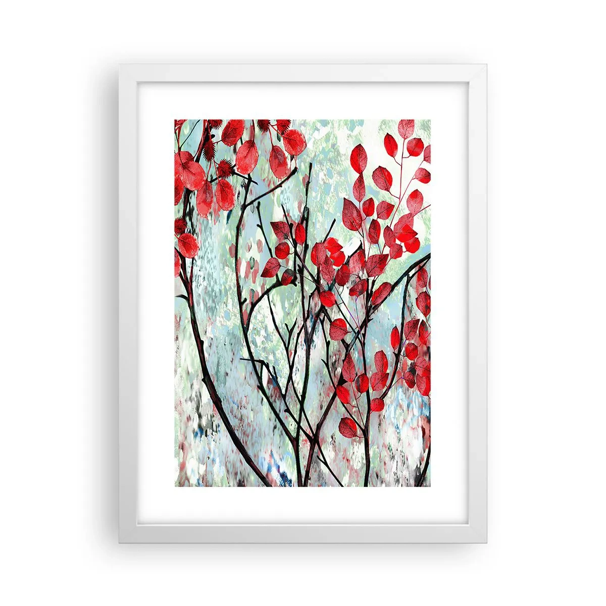 Poster in einem weißen Rahmen - Baum in Scharlachrot - 30x40 cm