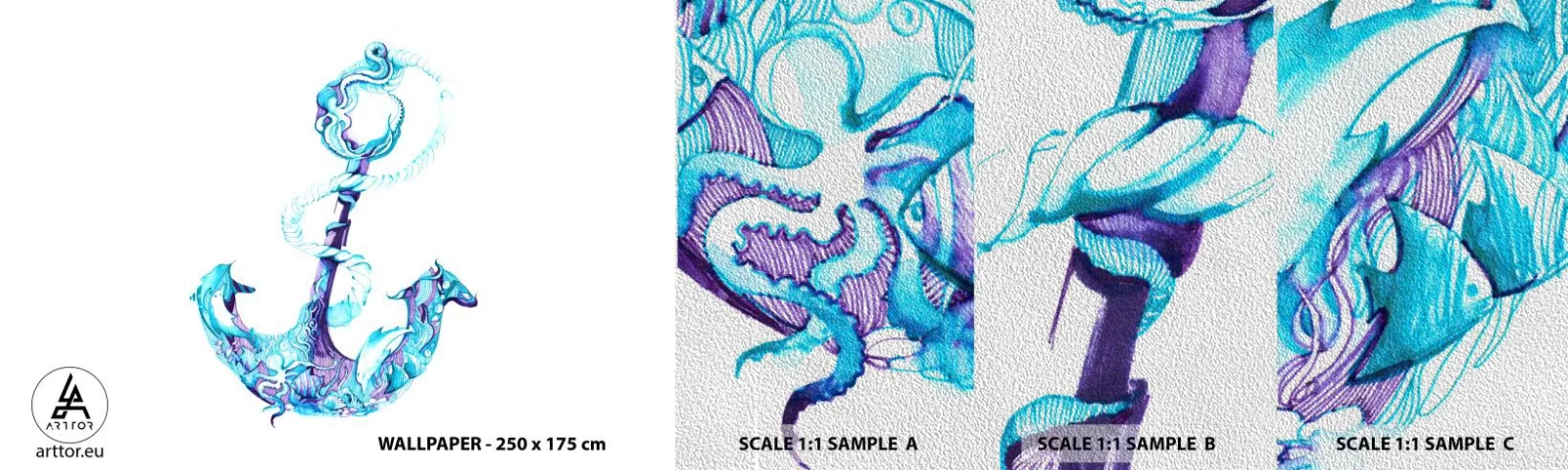 Fototapeten Muster Premium Sand - Der Vertraute der Geheimnisse des Meeres - Abstraktion, Anker, Meer - 100x30 cm