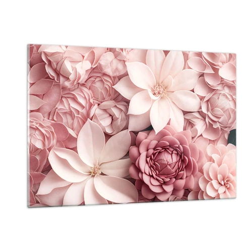 Glasbild - Bild auf glas - Zarte rosa Blüten in einer Komposition voller Blütenblätter - 120x80cm - In rosa Blütenblättern - Moderne Wanddekoration für Wohnzimmer und Schlafzimmer ARTTOR