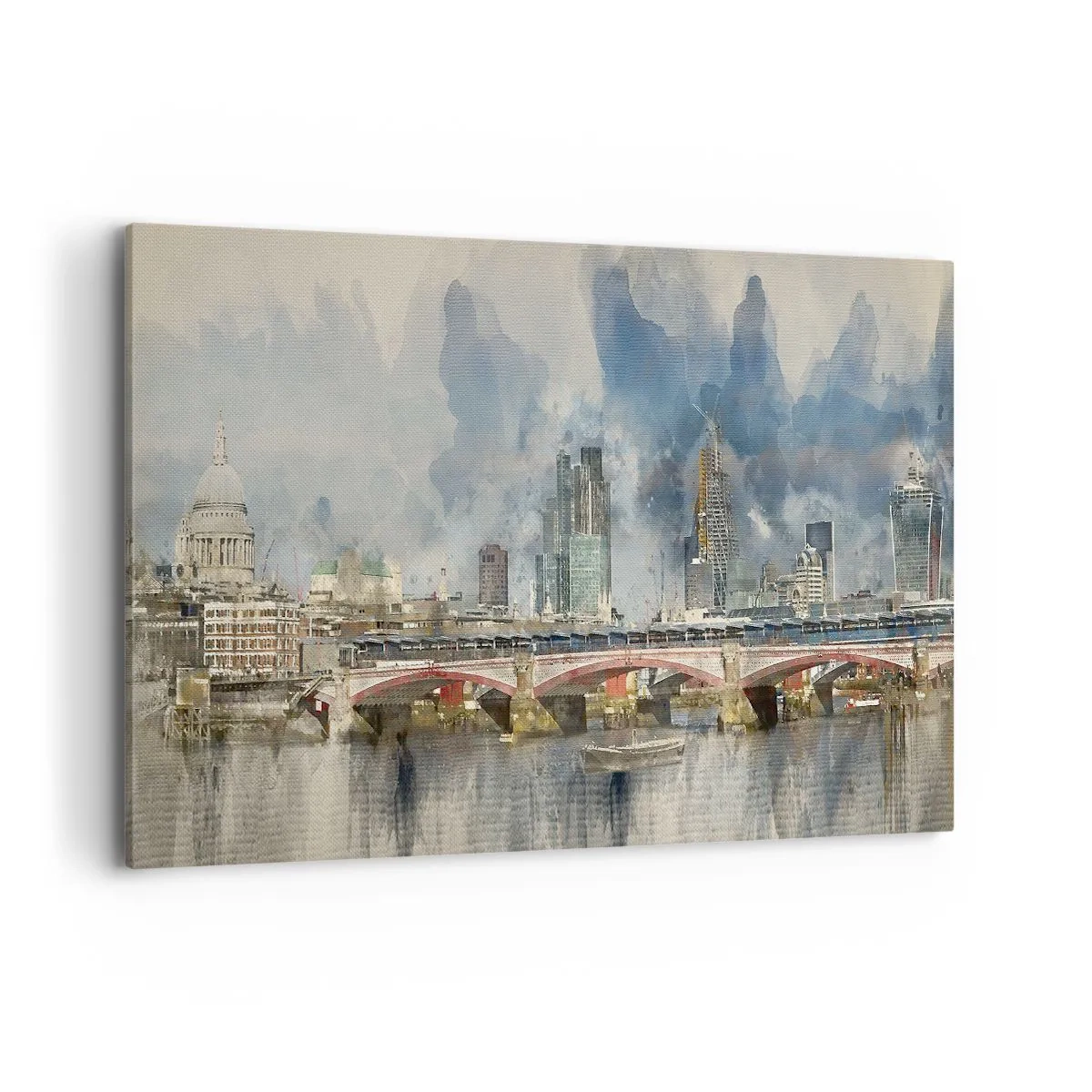 Bild auf Leinwand - Leinwandbild - Aquarellansicht der Brücke und der Skyline der Stadt - 120x80cm - London in seiner ganzen Pracht - Moderne Wanddekoration für Wohnzimmer und Schlafzimmer ARTTOR