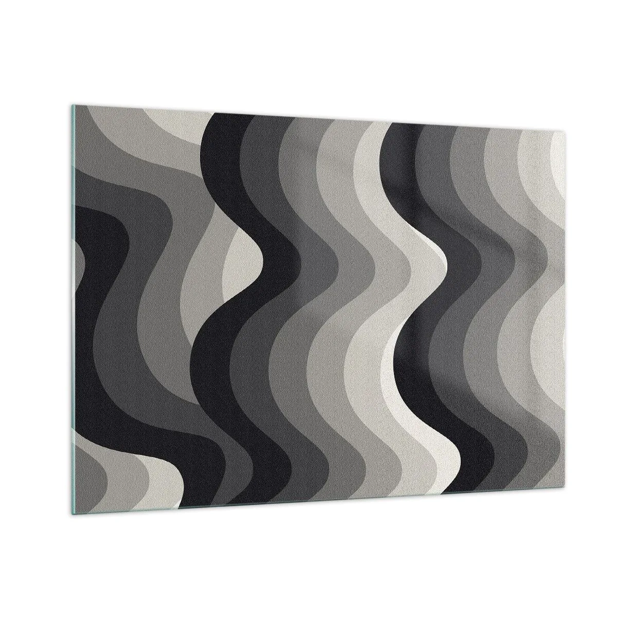Glasbild - Bild auf glas - Wellen in Grautönen erzeugen ein rhythmisches, geometrisches Muster - 100x70cm - Eine Welle nach der anderen - Moderne Wanddekoration für Wohnzimmer und Schlafzimmer ARTTOR