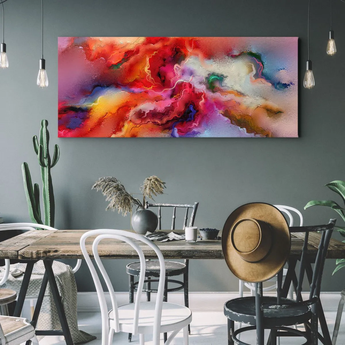 Bild auf Leinwand - Leinwandbild - Bunte Abstraktion mit dynamischer Komposition - 120x50cm - Wie man Träume fängt - rauchen - Moderne Wanddekoration für Wohnzimmer und Schlafzimmer ARTTOR